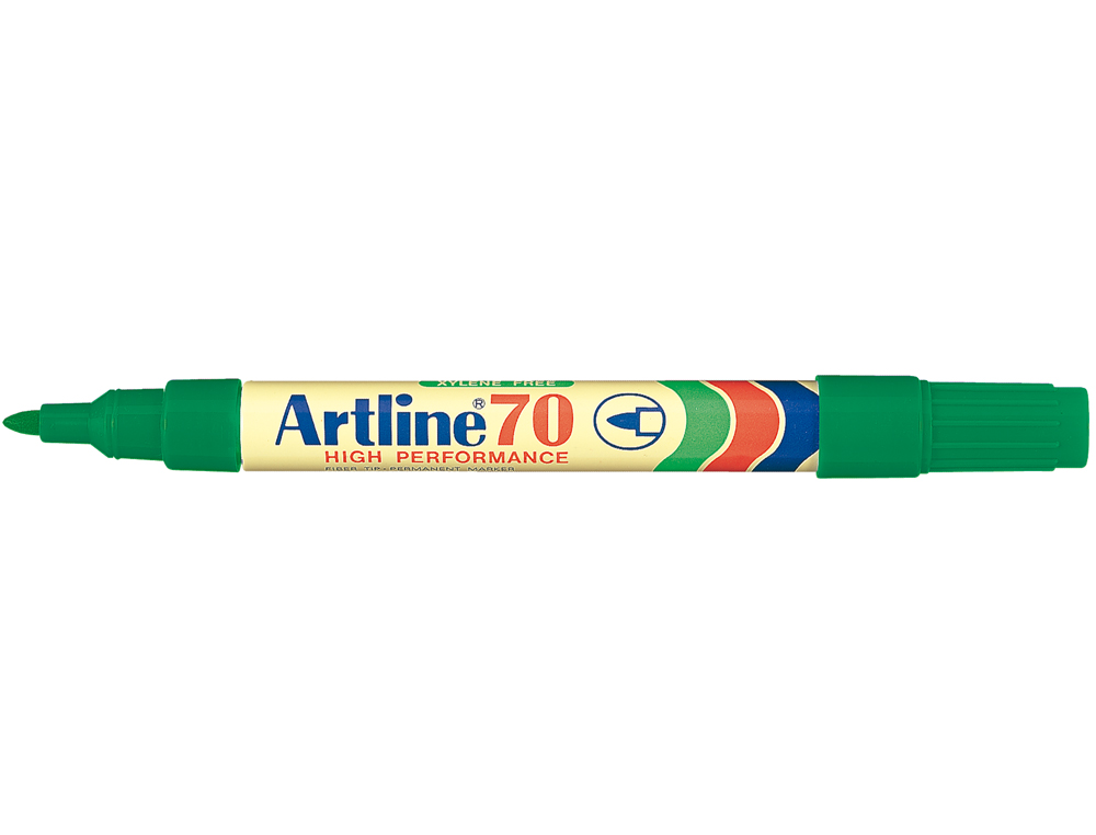 ROTULADOR ARTLINE MARCADOR PERMANENTE EK-70 VERDE PUNTA REDONDA 1.5 MM PAPEL METAL Y CRISTAL